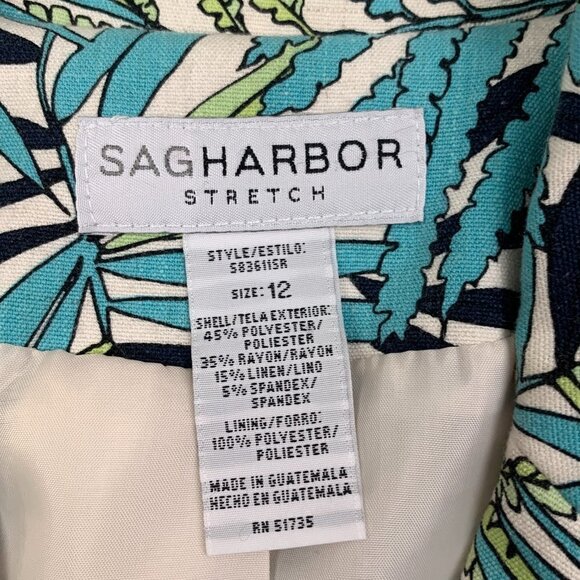 Sag Harbor Stretch Tropical/Leaf Print Linen/Spandex Blazer Women's Size 12 - Picture 5 of 7